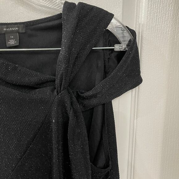 Halogen one sleeve black sparkle top NWT Sz 1X women's blouse - Picture 3 of 10
